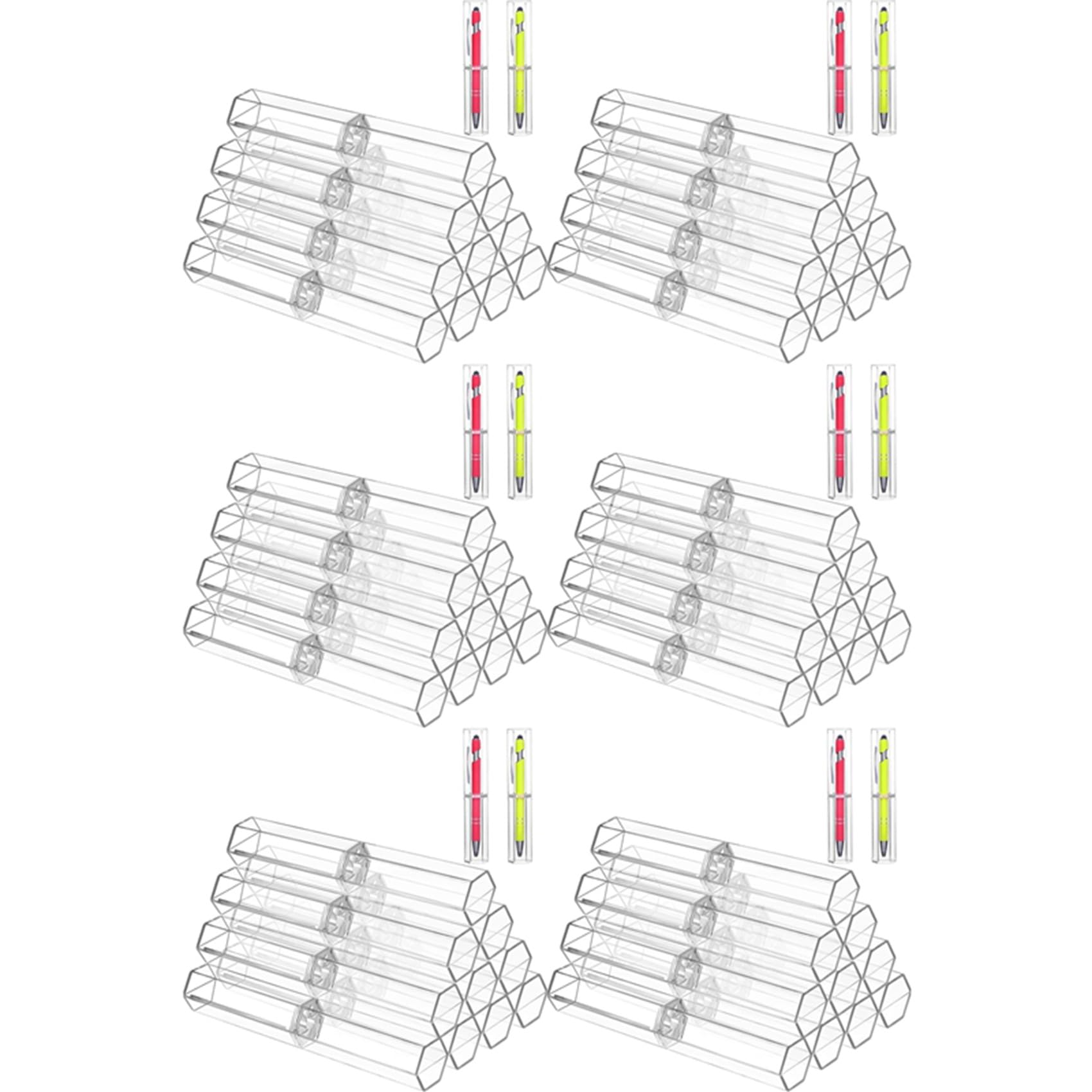 Jnchdghwa 60 Pcs Acrylic Pen Boxes Clear Ballpoint Pen Case Pencil Gift Box Pen Storage Container Hexagon Single for School