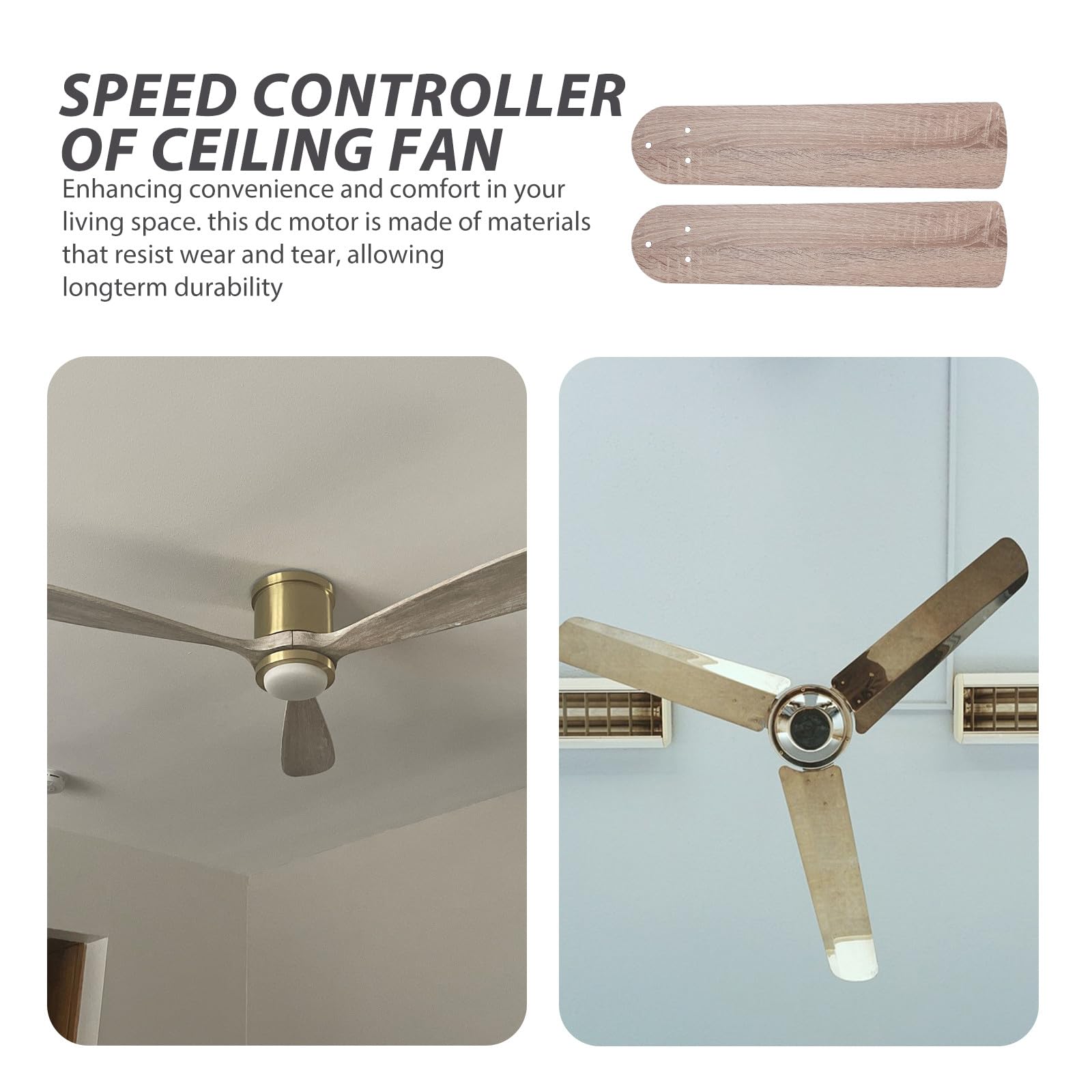 5 pale di ricambio per ventilatore a soffitto in legno rustico - Bracci con pale in legno tradizionali - del ventilatore verniciabili per cucina e sala da pranzo 20,47x4,8"
