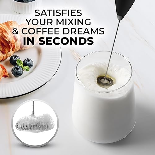 Vista 500 de Zulay Kitchen - Espumador de leche de mano con pilas AA Duracell: batidora de bebidas resistente para café, latte, capuchino y más, color aurora