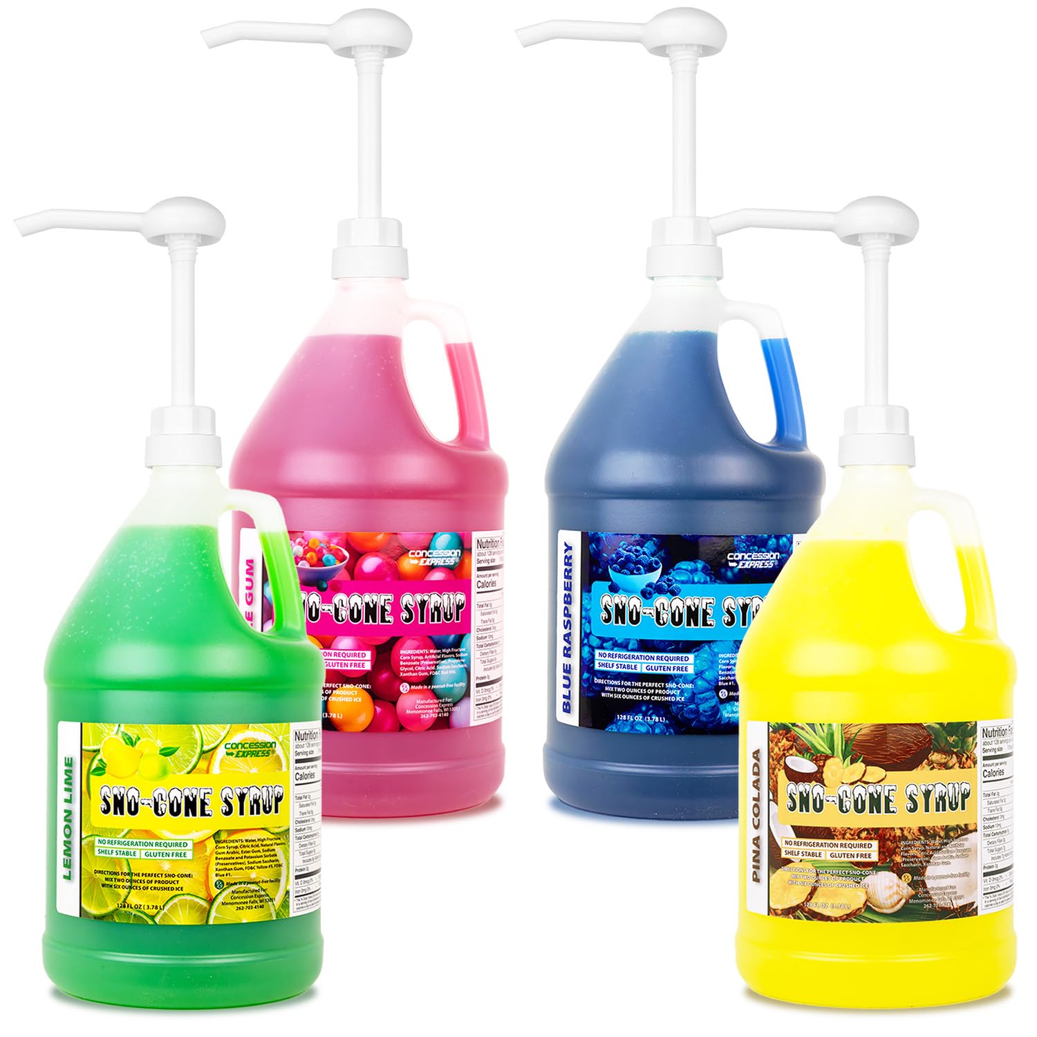 Mix & Match Sno-Cone Syrup with Pumps Loads Of Flavors (Four Gallons)