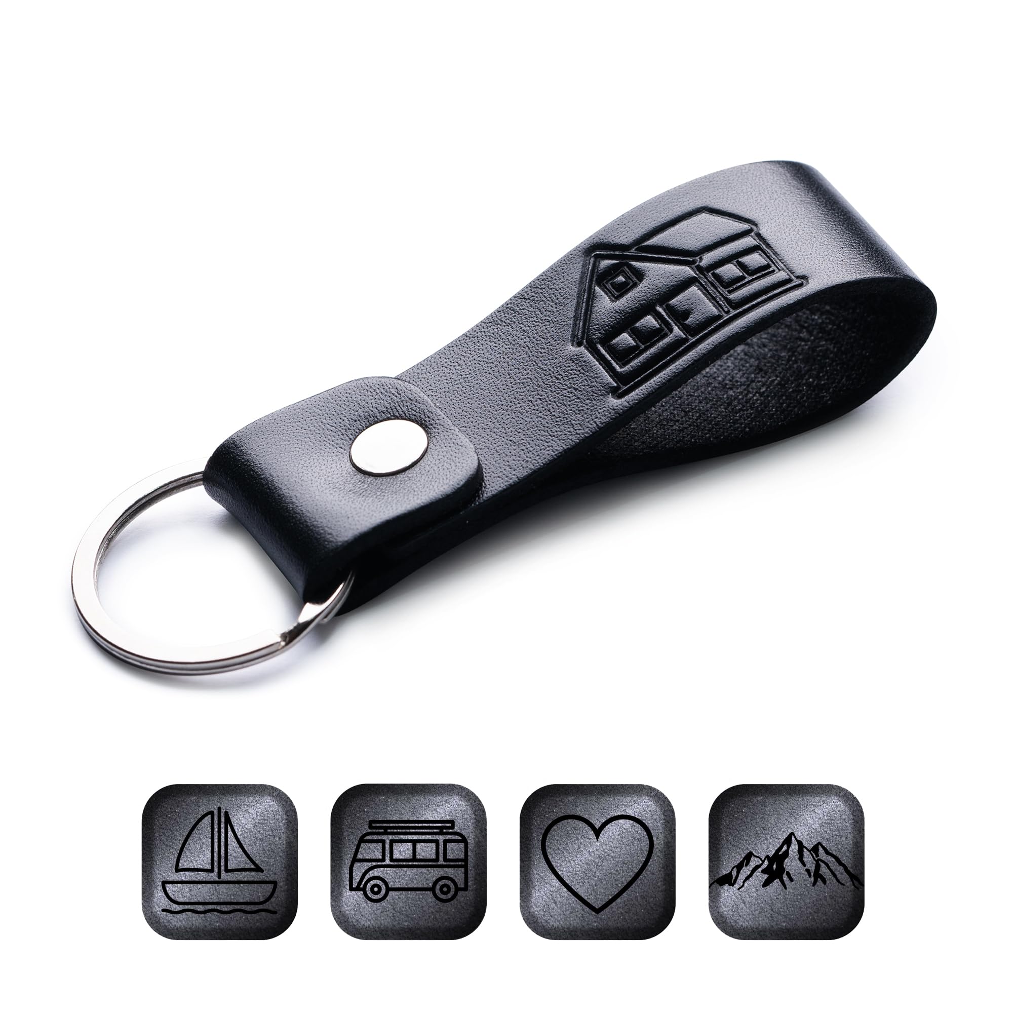 MAGOR Leather Keychain Favorite for Men, Keyring Gift for Women & Men, Birthday & Anniversary, Full Grain Leather (House)