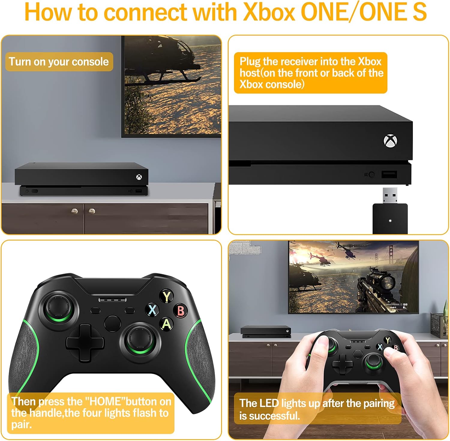 GLOWANT Wireless Controller Replacement for Xbox One Controller,2.4G Wireless Gamepad Joystick with Dual Vibration and Built-in 500mAh Rechargeable Battery Compatible with Xbox one(BL) : Video Games