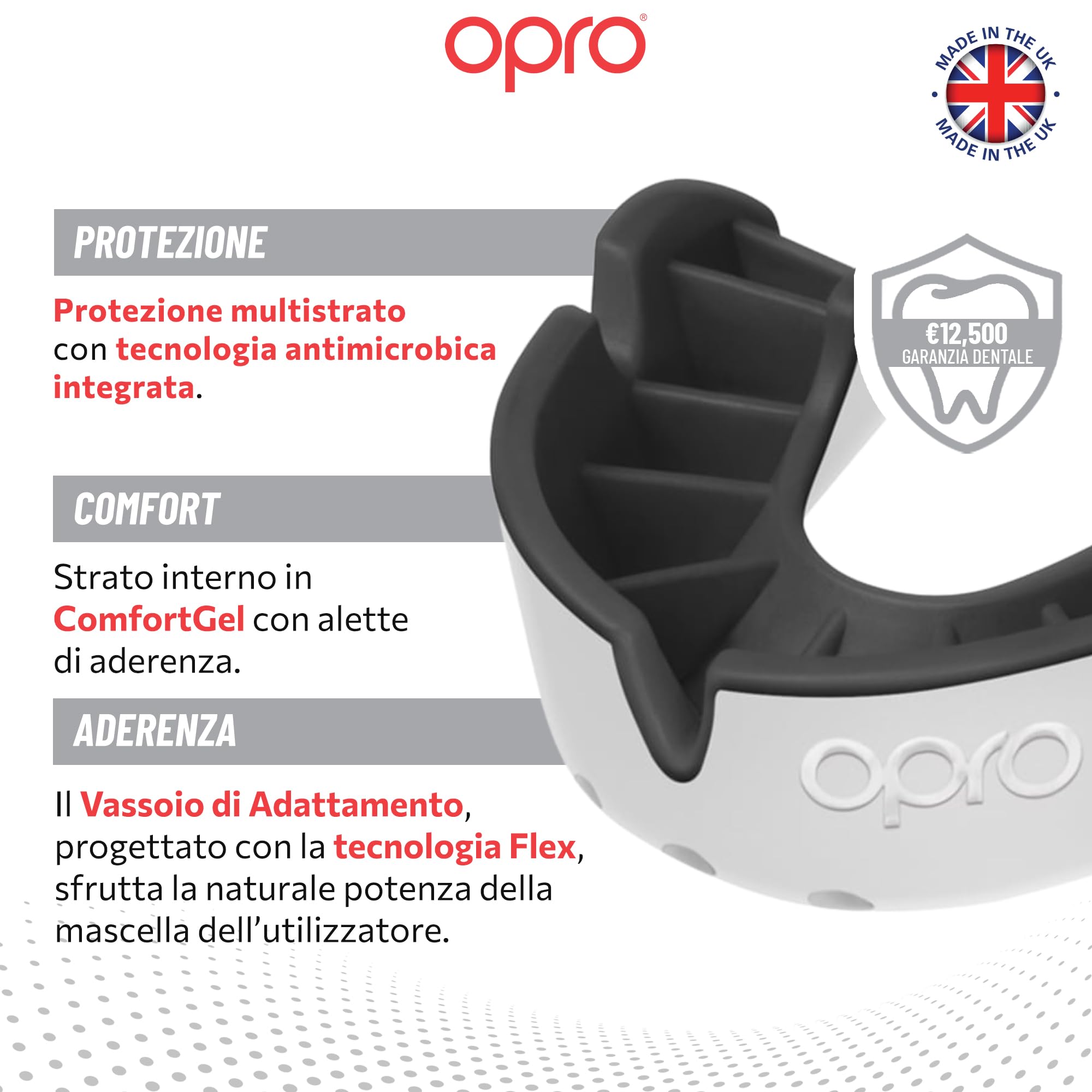 OPRO Paradenti Livello Argento - Aderenza Essenziale - Paradenti per Boxe, MMA, Rugby, Hockey - Protezione Dentale per Adulti e Bambini - Facile da Modellare - Con Garanzia Dentale