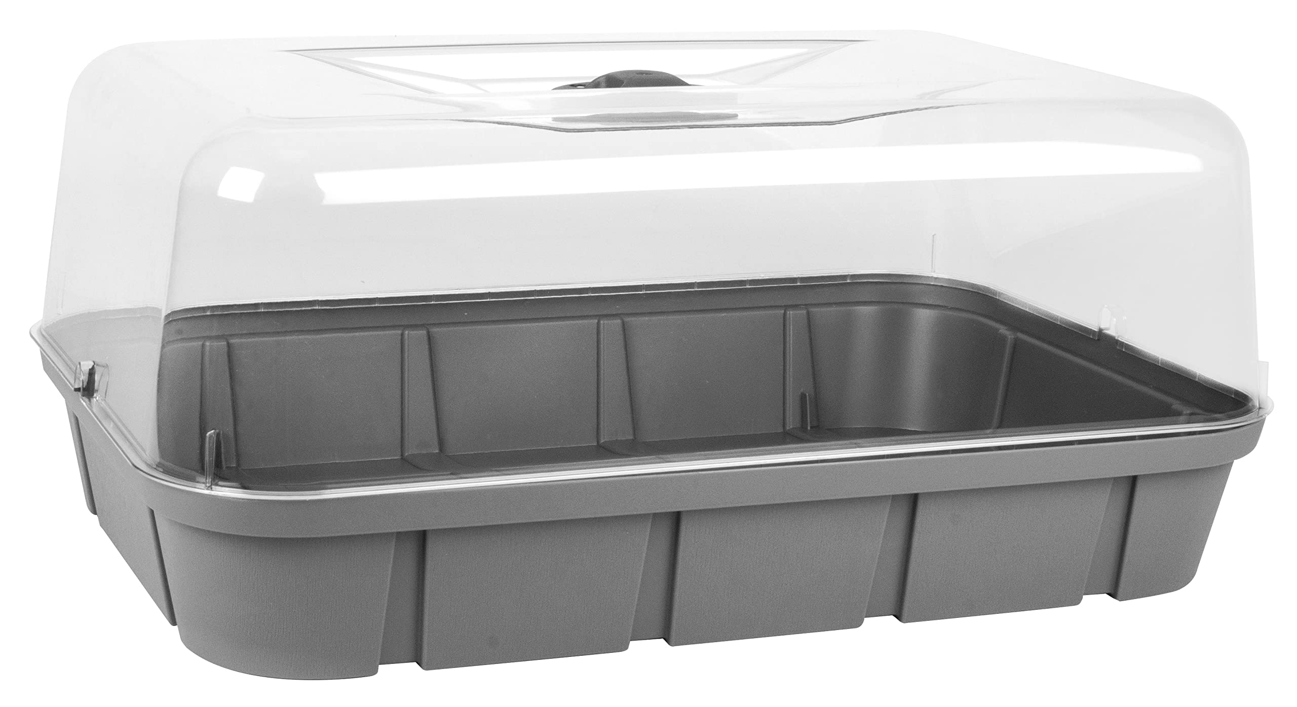 EDA - Mini Serre de Culture Veg&Table - 15,7 L - Taille L - Couvercle avec Système d'Aération Inclus - Plateau pour Semis - 56 x 38 x H. 24 cm - Gris Anthracite