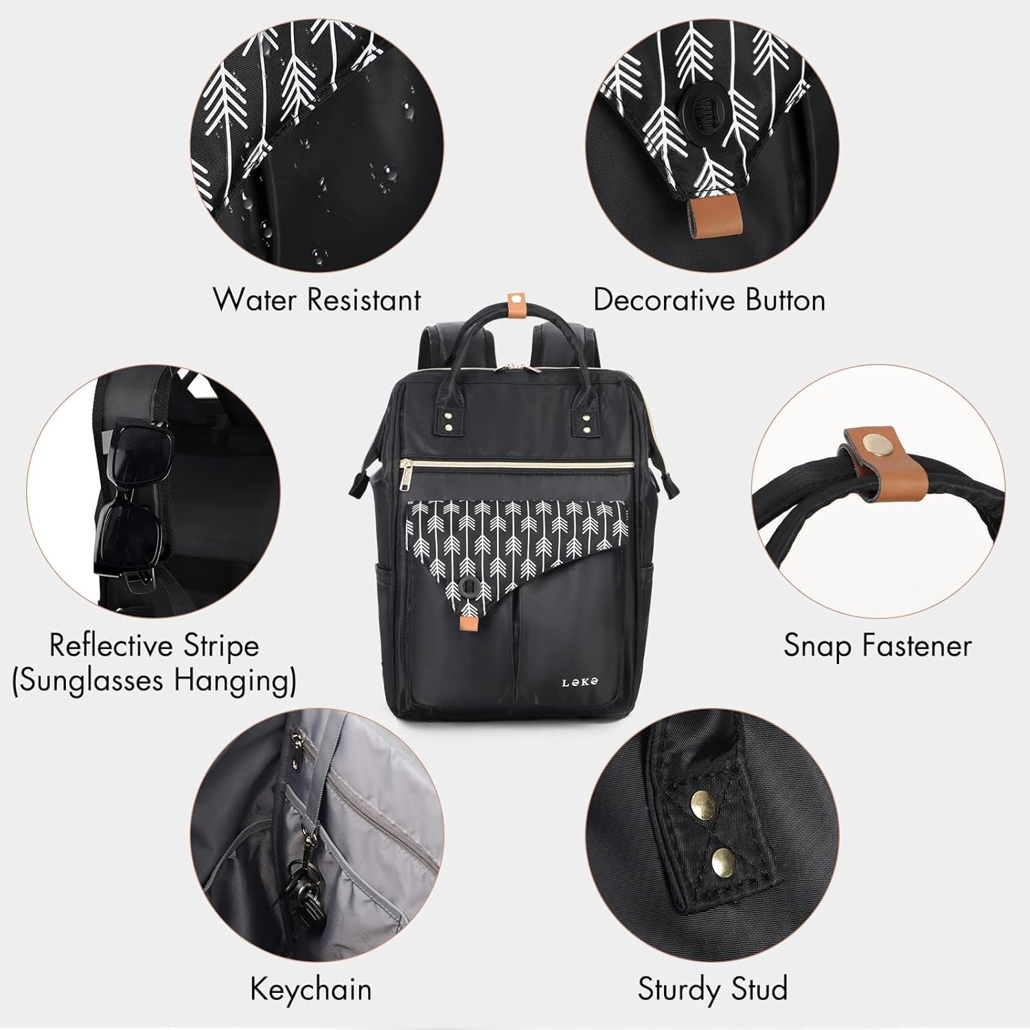 Lekesky Zaino Porta PC Donna 17 Pollici, Multiuso Antifurto Impermeabile per Laptop, Elegante per Viaggio, Ufficio, Università, Nero