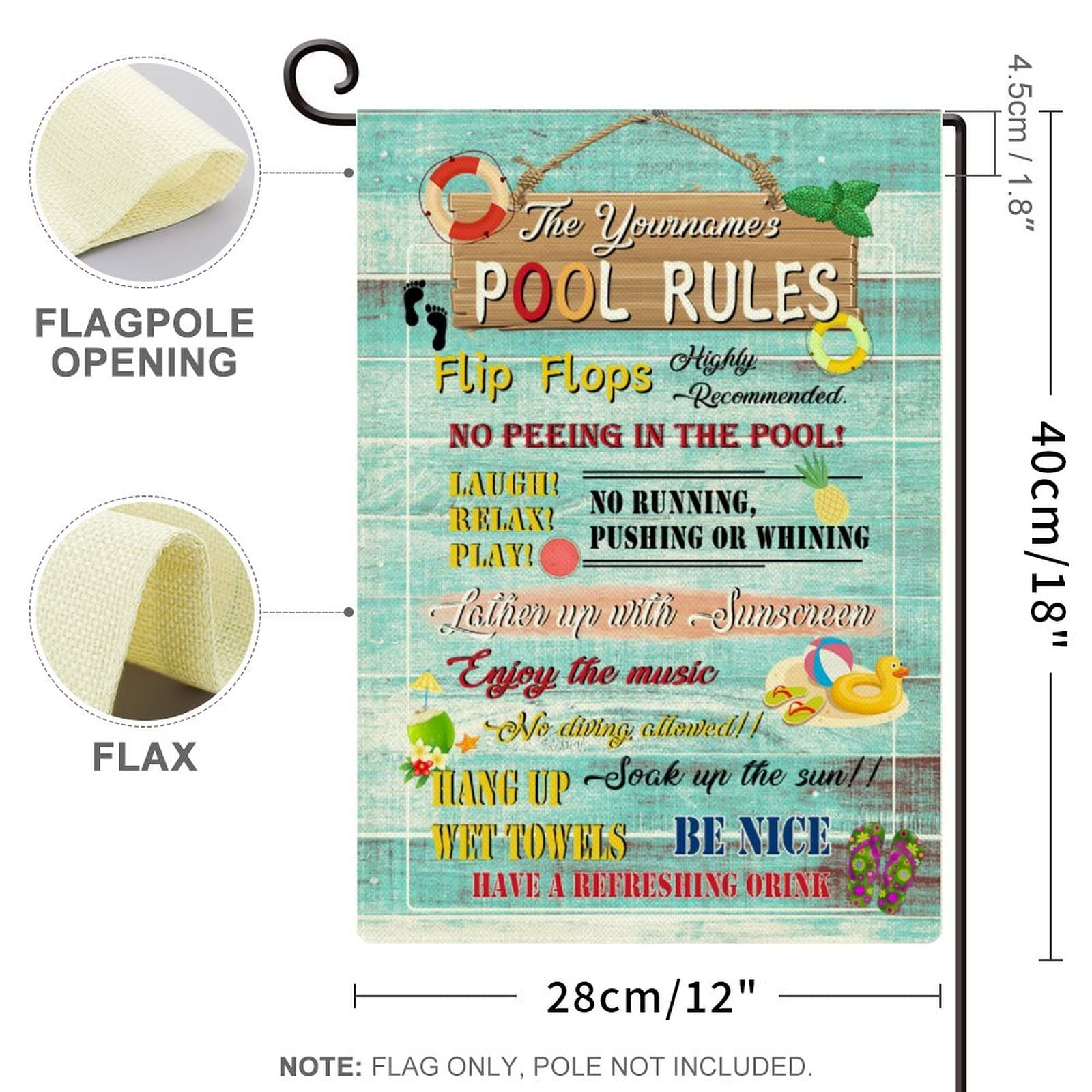 Pool Rules Signs And Decorations Outdoor Funny Swimming Pool Rules Garden Flag Double Sided Burlap 12x18in