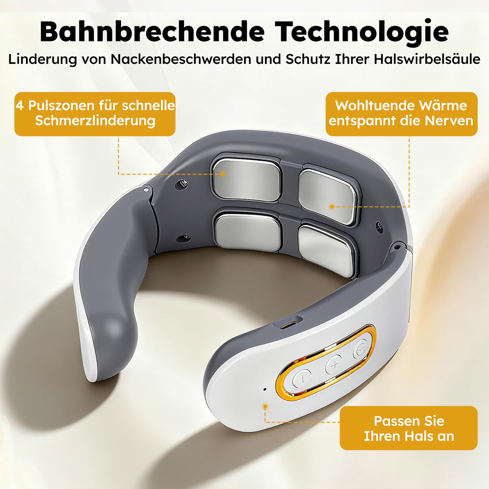 Neurotex Nackenmassagegerät,Mit Stimme und Bio-Neuro-Modulation,Tragbares Beheiztes Nackenmassagegerät,6 Modi,9 Intensitätsstufen,Elektrische Lmpulse Gegen Schmerzen für Damen Herren(Weiß)