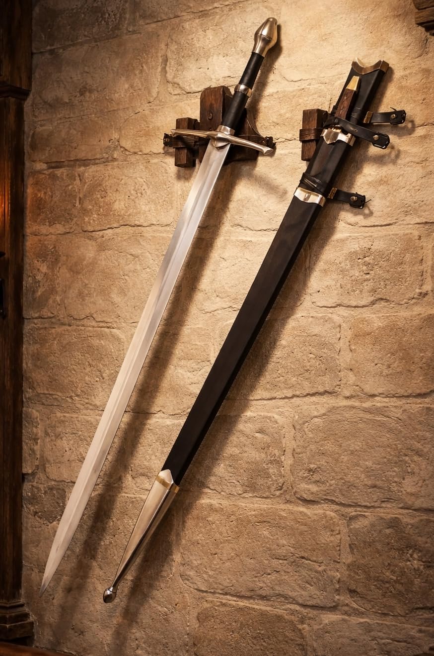 NEU Schwert 128,5cm lang 90,5cm Edelstahl Klinge mit Schwertscheide und Wandhalterung 2,3kg schwer für Cosplay LARP Replikat Film Movie Fans Merchandise Sammler Freunde