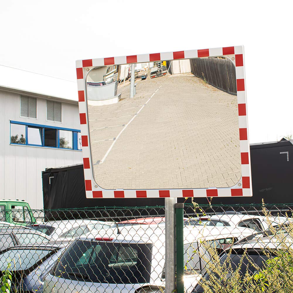 DIAMOND Verkehrsspiegel, SEKURIT-Sicherheitsglas, rot/weiß, 100 x 80 cm aus Stahl, Kunststoff, Glas, Art.-Nr. 41047 | Sicherheitsspiegel | Straßenspiegel
