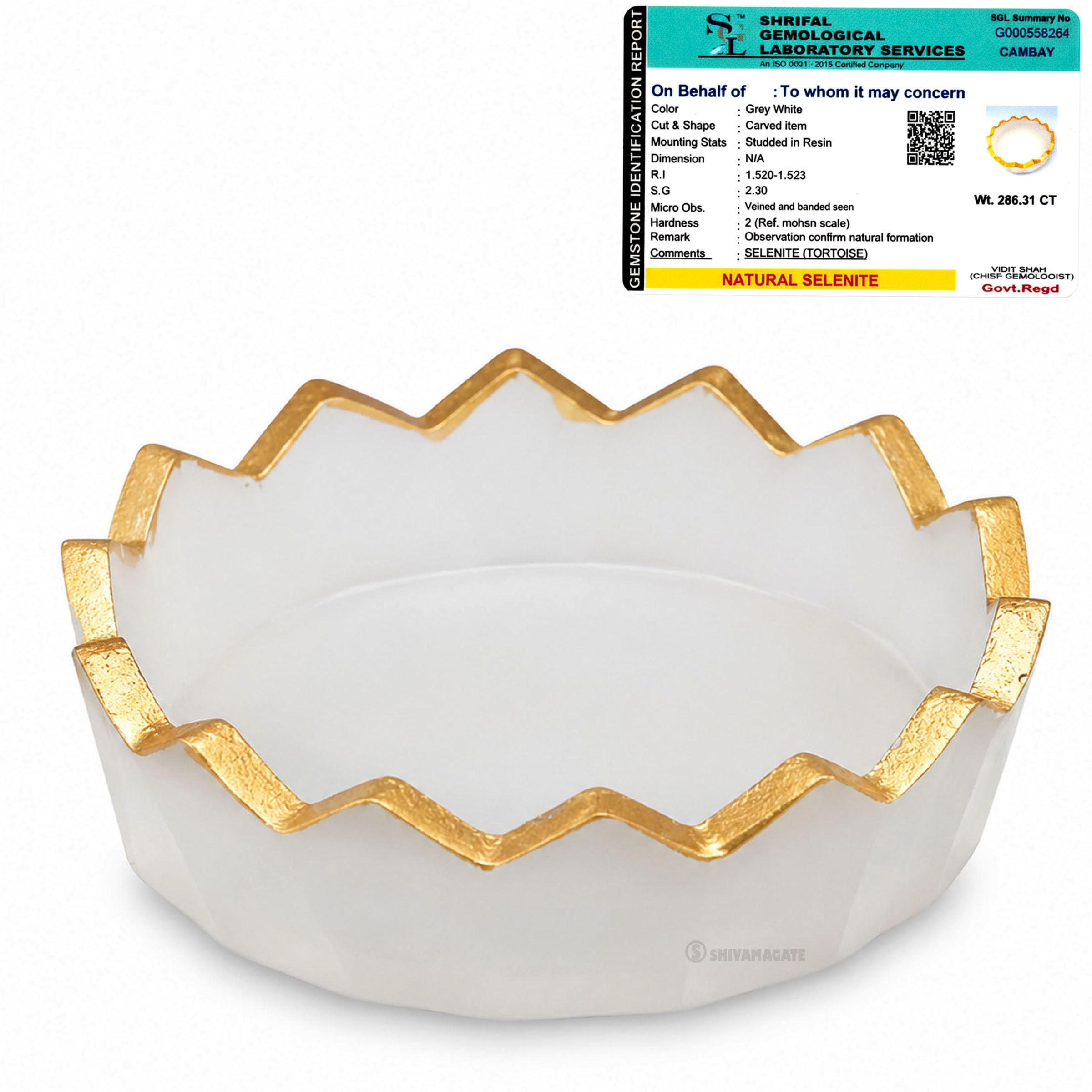 White Selenite Crystal Decorative Bowl (3 Inch) Rim | Healing Crystal for Home Decor, Vastu & Feng Shui Energy | Prosperity & Positive Energy Bowl (Golden Rim Selenite Dust Bowl)-image-2