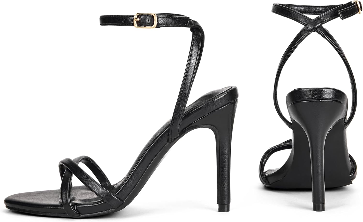 Elisabet Tang Women's 4 inch Strappy High Heel Sandals - Elegant Ankle Strap Open Toe Dress Shoes for Wedding Party Evening - Image 5