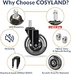 COSYLAND Office Chair Wheels Replacement - Rubber Chair casters for Hardwood Floors and Carpet, Set of 5, Heavy Duty Office Chair casters for Chairs to Replace 10mm