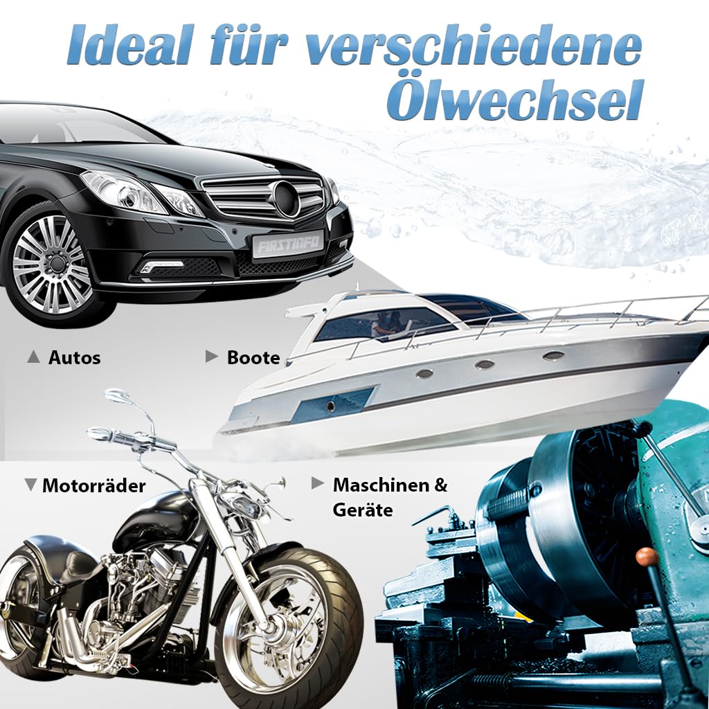 FIRSTINFO A1108EUY5 Patented Taiwan 3. Generation 9 L Hergestellt in Taiwan | Ölabsaugpumpe pneumatisch & manuell, patentiert, mit Manometer, 130 cm Schlauch, 5 Leitungen inkl. extra dünner Schlauch