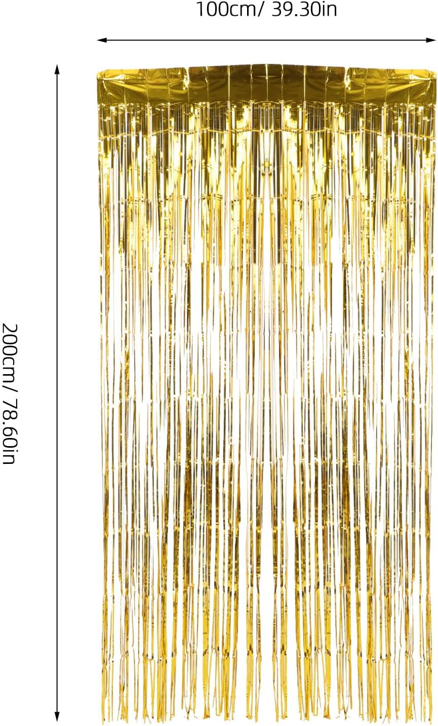 10pcs Gold Fringe Backdrop: Sparkle Metallic Foil Curtains for Party Photo Booth Props - 1M x 2M Fun Fringe Streamers for Engagement,School Events