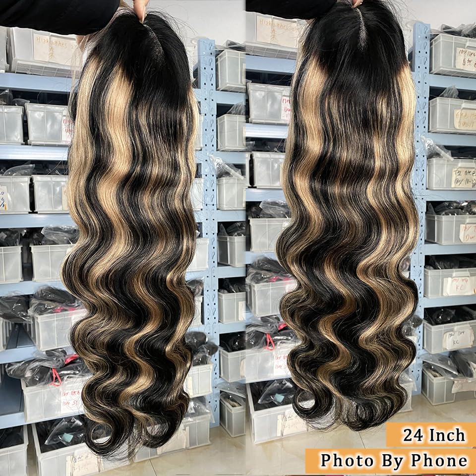 Miniatura 5 de Blomas Peluca de cabello humano con reflejos balayage de 24 pulgadas, encaje frontal 1B27, pelucas de encaje frontal para mujeres, pelucas de encaje