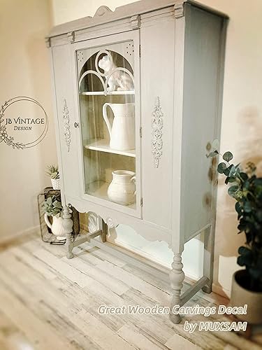 Miniatura 4 de MUXSAM 4 piezas de apliques largos tallados en madera para muebles, calcomanías de tallado de madera sin pintar para pared, armario, espejo,