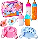 13 Pcs Baby Doll Accessories Magic Bottle Set,Pretend Play Feeding Toy Set with Package,Doll Feeding Set for Kids Girls,Magic Disappearing Juice Milk Bottles,Sippy Cups,Pacifiers,Bowl Spoons