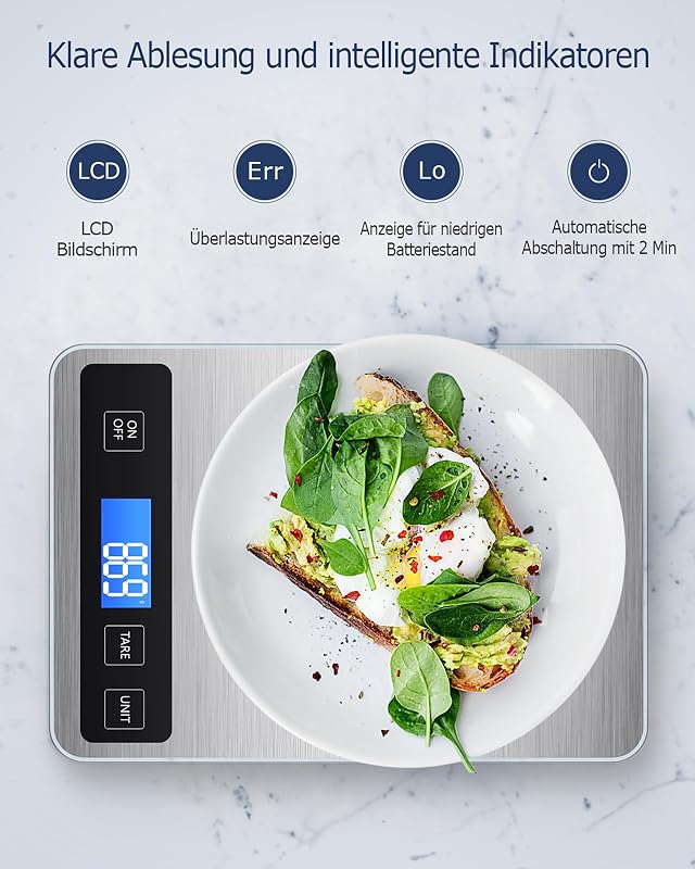 Drcowu Digitális Konyhai Mérleg 15kg - Vízálló LCD Kijelzős Ételmérleg 1g Pontossággal, Rozsdamentes Acél, Érintőgombos Tára Funkcióval