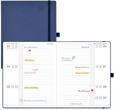 POPRUN Calendar 2026 2027 Horizontal Weekly Planner (Aug.2026-Dec.2027) Hardcover with PU Leather Approx. A4 (21.8 x 26.4 cm) 17-Month Diary 1 Week 2 Pages (Navy Blue)