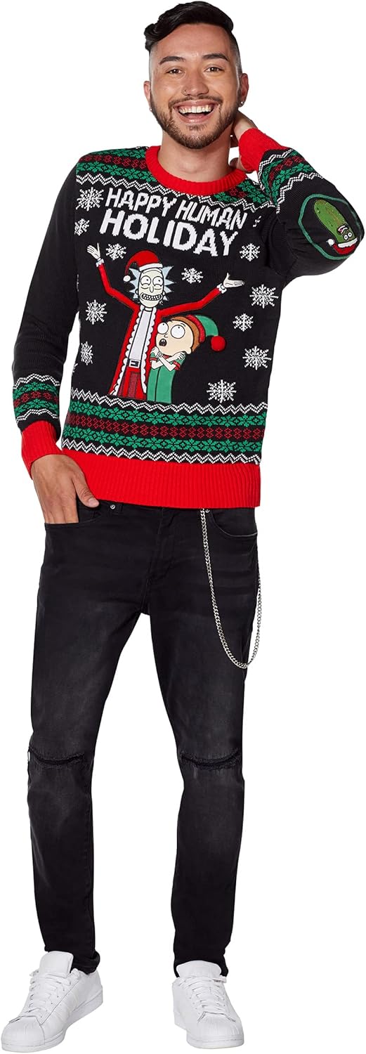 Spencer’s Rick and Morty Light-Up Happy Holiday Ugly Christmas Sweater | Light-Up Christmas Sweater