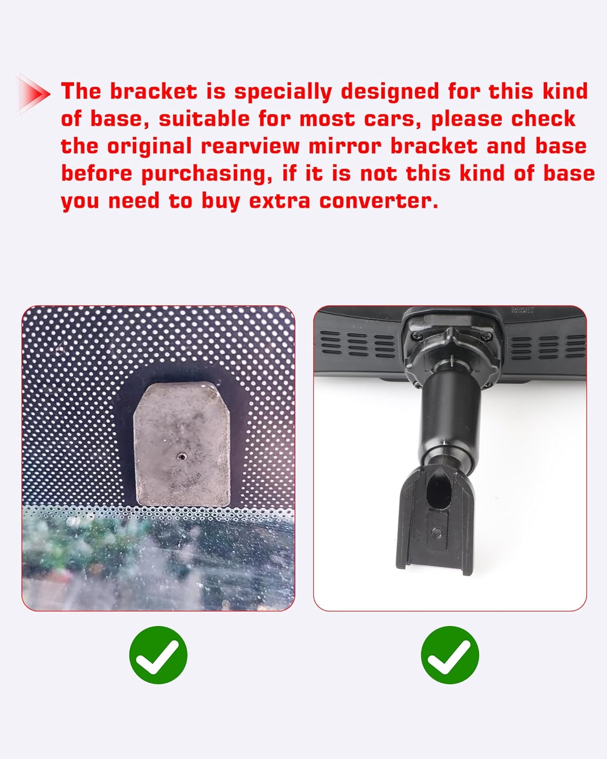 Image showing a vehicle's rearview mirror base and the compatible Jansite OEM bracket, indicating a compatibility check.