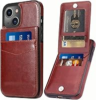 Vista 9 de Funda tipo cartera para iPhone 13 con tarjetero de crédito para mujeres y hombres, de piel sintética, para iPhone 13 de 6.1 pulgadas (azul)