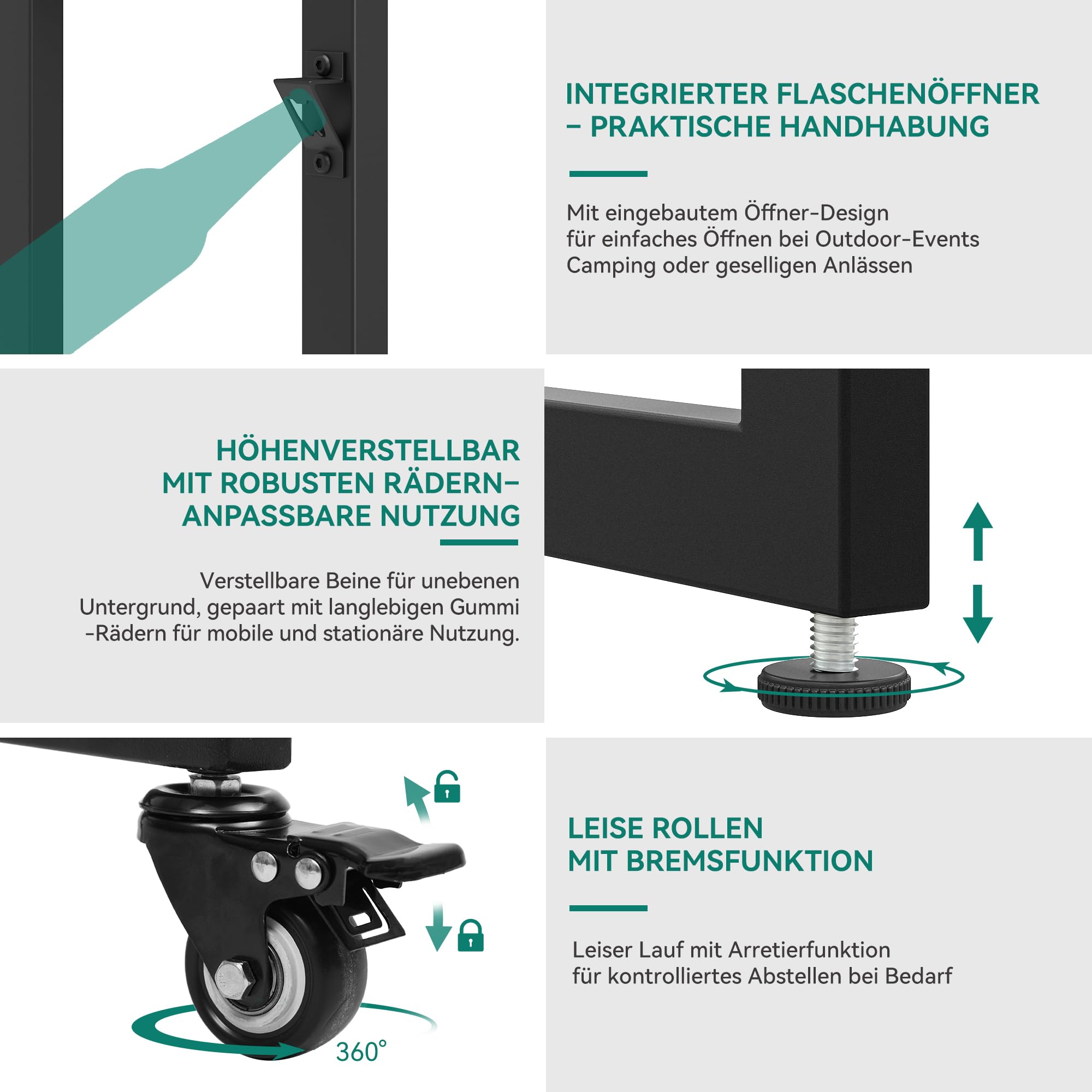 YITAHOME getränkekistenregal mit ablage 6 kisten, getränkekistenregal rollen, verstellbaren füße, Öffner, Haken, Metall regal getränkekisten für Bier, Obst, Gemüse, Wasser, getränkeregal kisten regal