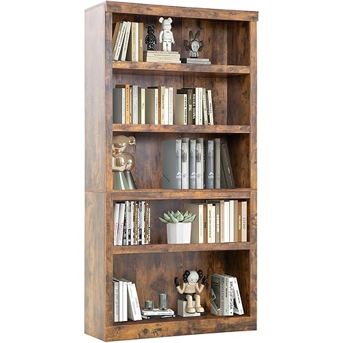 PayLessHere 5-Tier Bookshelf Wood Bookshelf for Organized and Easy Access Storage in Living Room, Bedroom, Kids Room, Office or Study