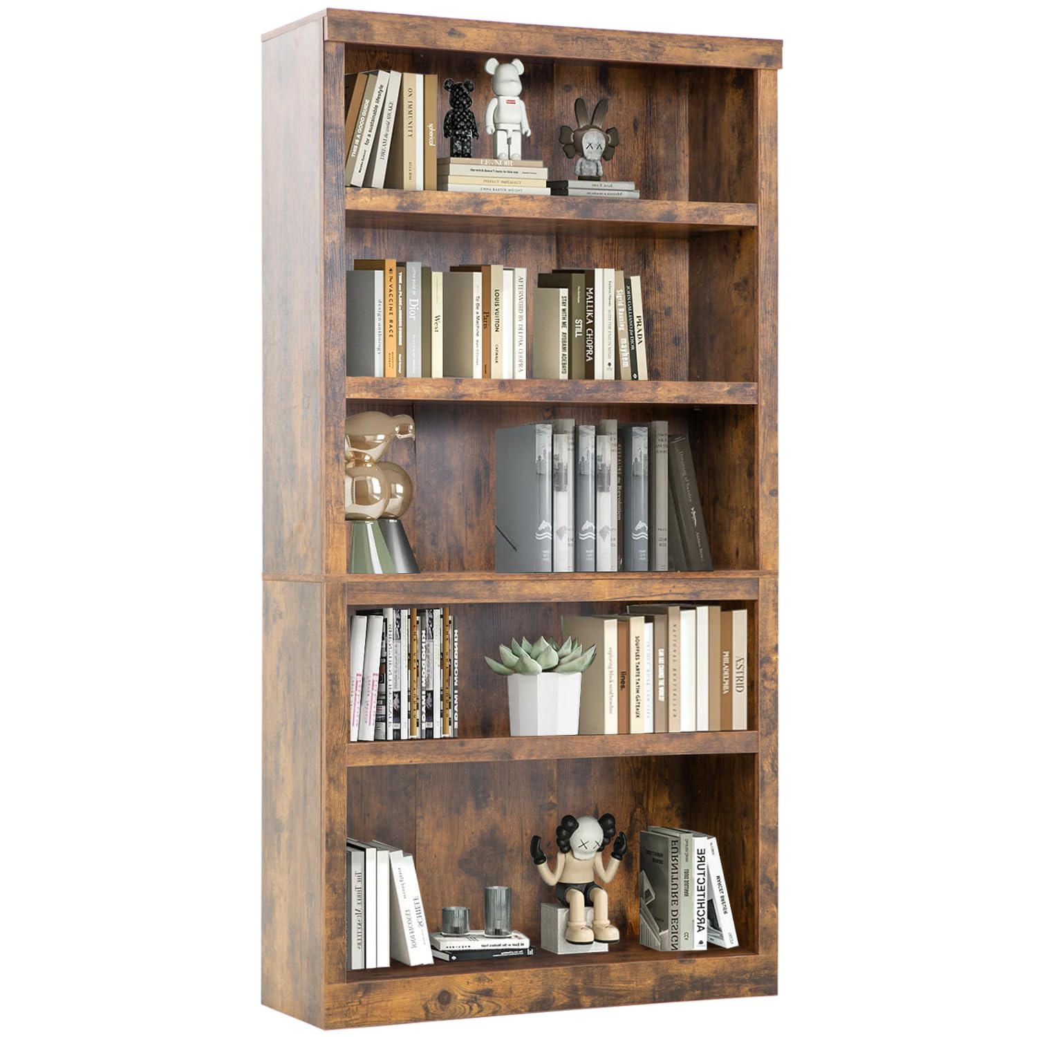 PayLessHere 5-Tier Bookcase Bookshelf Wooden Bookshelf with Thickened Laminates for Living Room, Bedroom, Office Open Storage Shelf Study Bookshelves