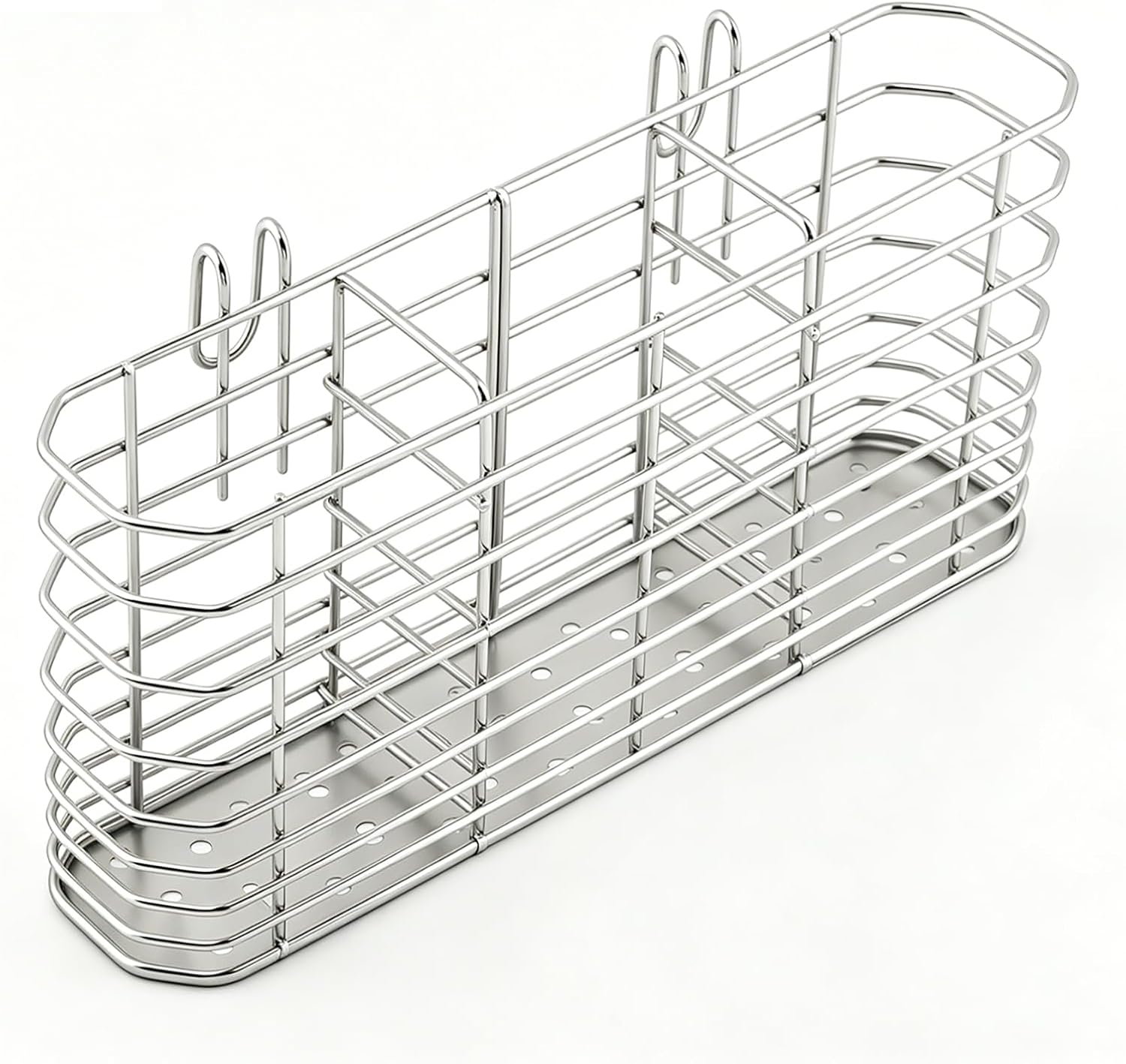 304 Stainless Steel Utensil Drying Rack, Drying Rack with Hooks, Kitchen Utensil Storage Box,Drainage Basket, 3 Compartments