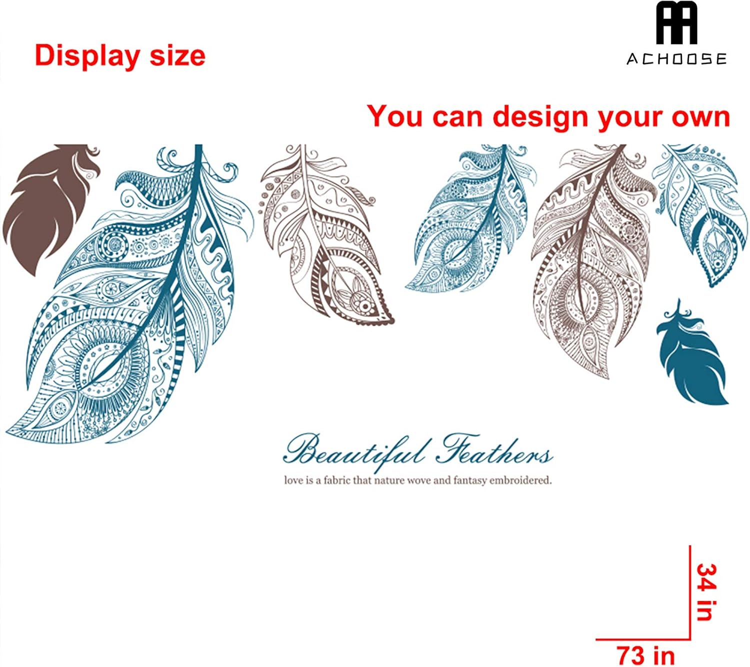 M ACHOOSE Feathers Wall Decals Large Wall Stickers Peel and Stick Removable Decal Stick DIY Wall Art Murals Home Wall Decor for Bedroom Living Room Classroom Office Wall Decaoration : Tools & Home Improvement