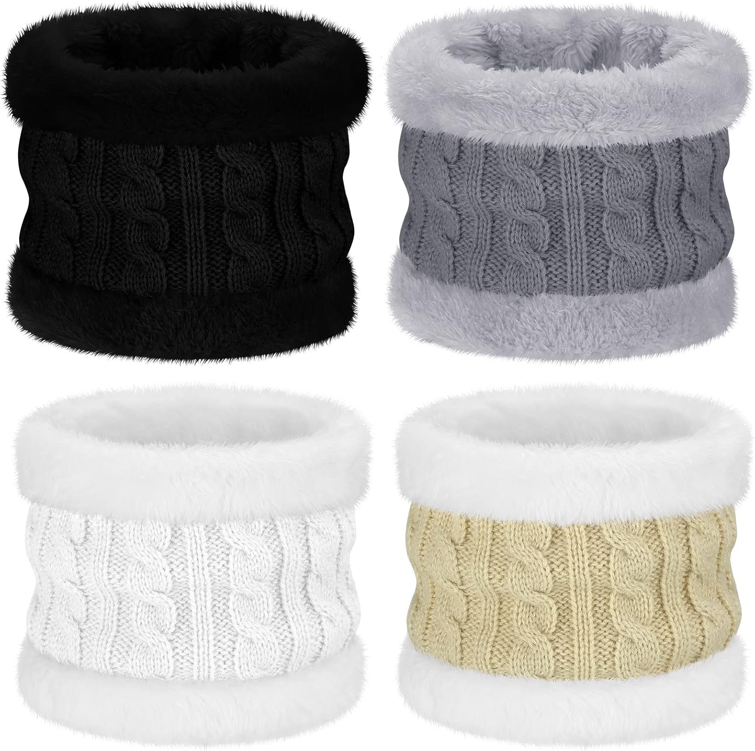 4 Pcs Kids Winter Knitted Infinity Scarves Toddlers Fleece Neck Warmer