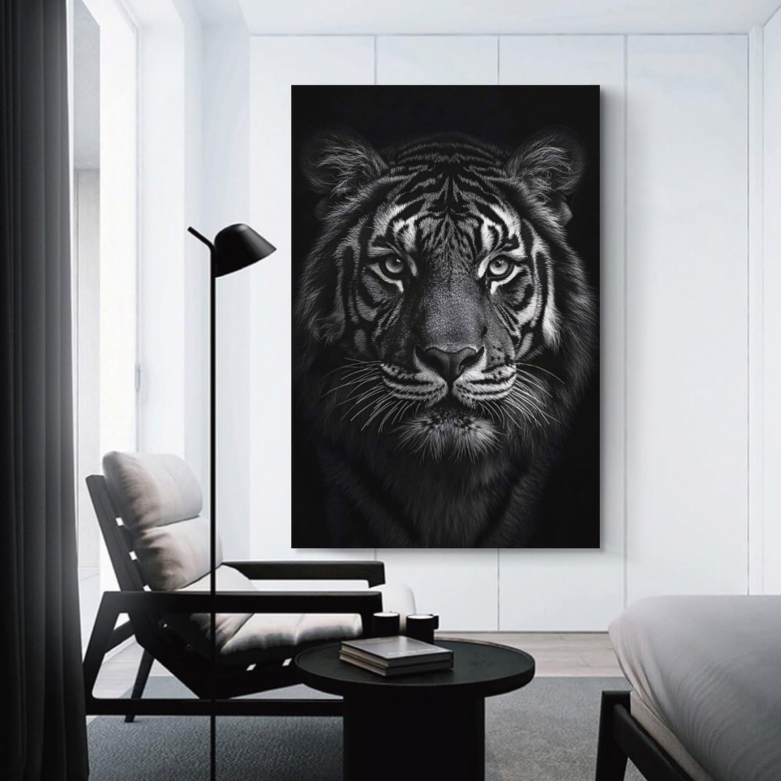 Junmoney Canvas Wall Art Monochromatic Tiger Portrait, 08x12inch(20x30cm), for New Homes, Bedrooms Or Workspaces, Canvas Artwork with Gifting Potential