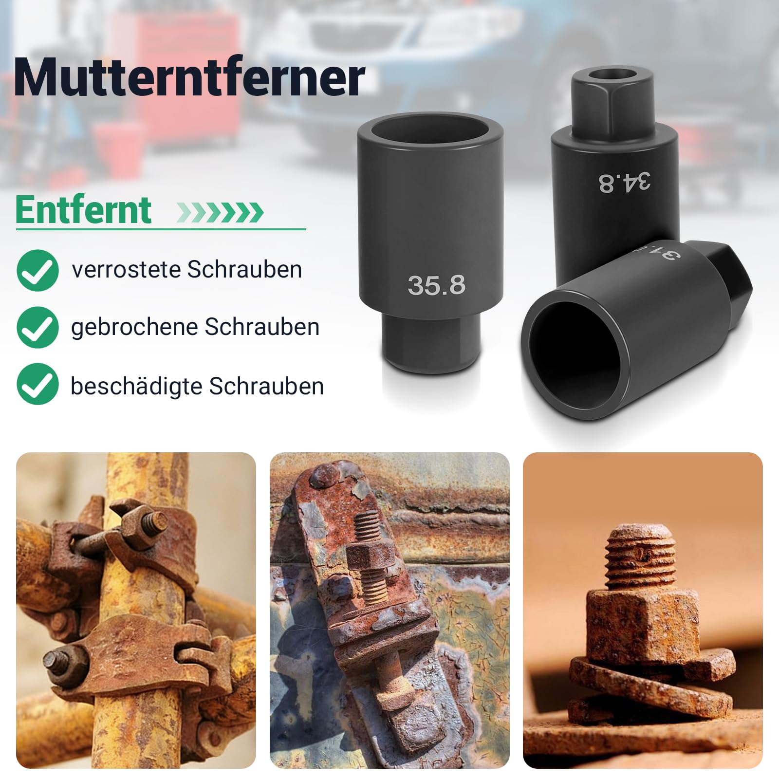 Radschloss Muttern Entferner Set 14-teilig, 1/2" Zoll Antrieb Radmuttern Schlüssel Satz, Beschädigte & Festsitzende Radmuttern Entfernen, Wheel Lock Nut Remover Werkzeug für Auto Werkstatt
