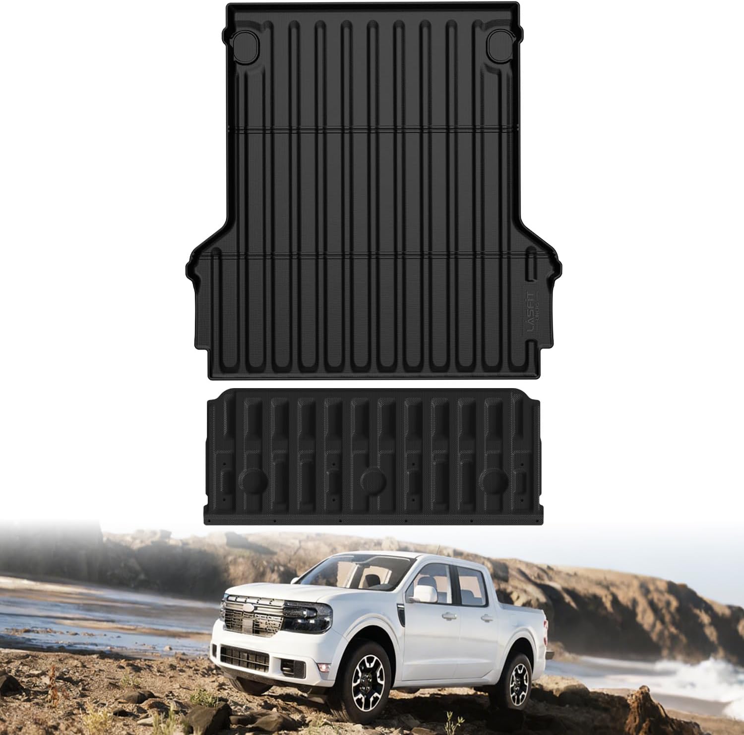 LASFIT Truck Bed & Tailgate Mat for Ford Maverick 2026 2025 2024 2023 2022 Hybrid & Gasoline Custom Fit TPE All Weather Truck Bed & Tailgate Liner (Not fit with Drop-in Liner), 2pcs Black
