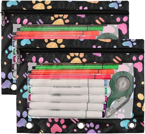 Miniatura 2 de Kcldeci G307270670p898c956s2138 - Estuche para lápices para carpeta de 3 anillas, estampado de arco iris y puntos dálmatas, paquete de 2 bolsas con