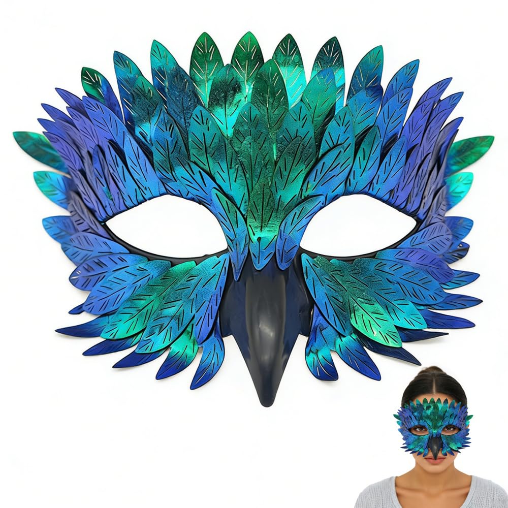 BDKMMS Masquerade Bird Mask, Colorful Feathered Costume Mask Mystical Owl Masks for Adults Halloween Cosplay Party