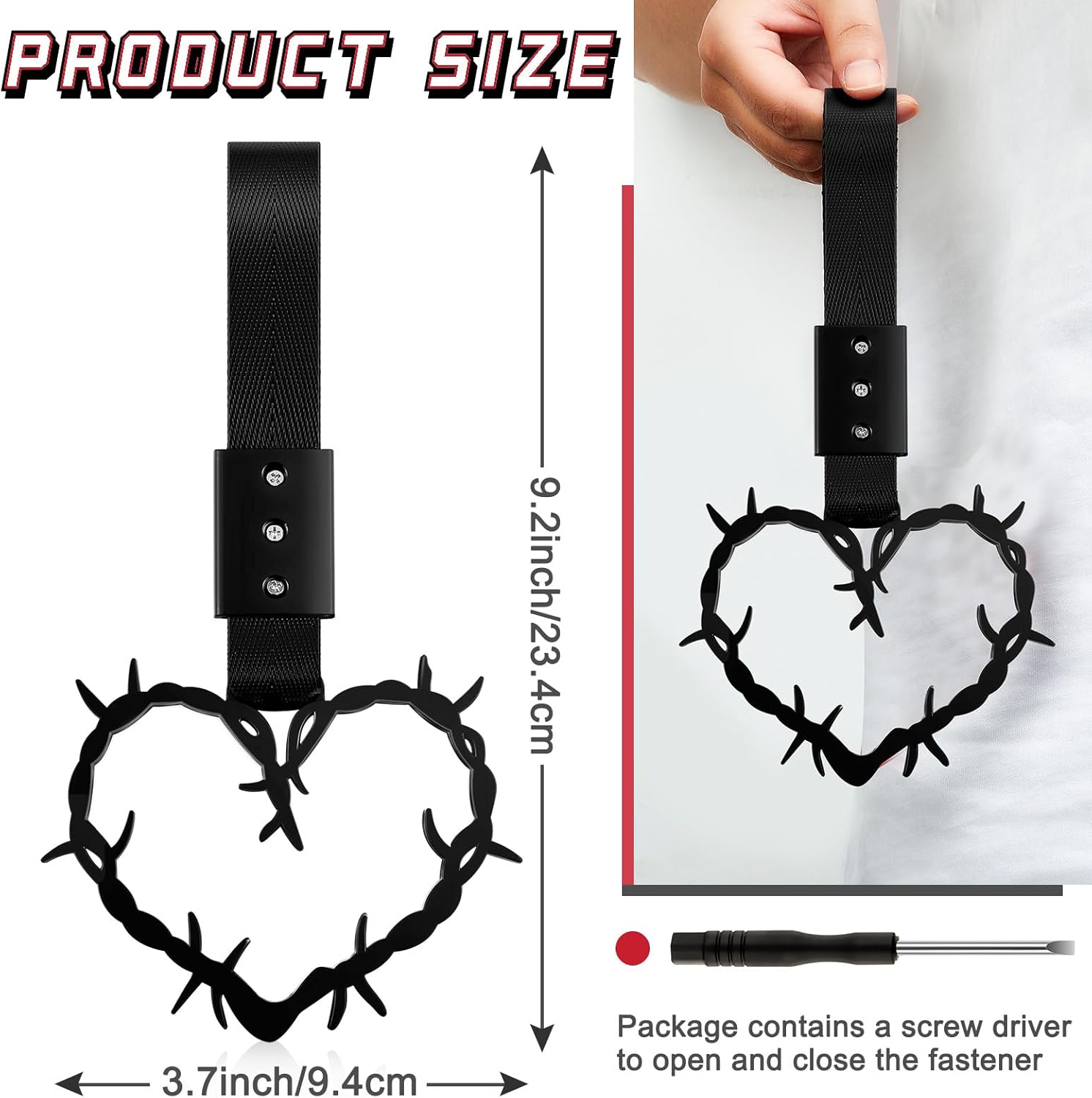 Fabbay 2 Pieces Heart Handle Keychains Car Accessory Heart Hand Strap Drift Charm for Car Interior Exterior Decoration(Black,Thorns Style) - Image 2