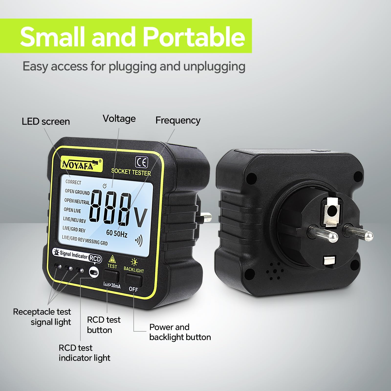 Tester Prese Elettriche Euakee Con Display LCD - Rileva 6 Errori Cablaggio, Test GFCI, HT107D - Foto 2