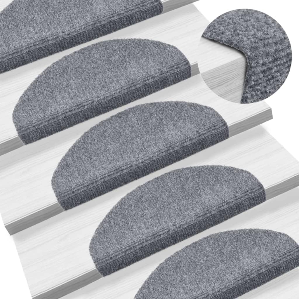 Lot de 5 tapis d'escalier autocollants - 65 x 21 x 4 cm - Gris clair - Semi-circulaires - En polypropylène - Antidérapant - Avec bandes adhésives - Protection d'escalier pour escalier en bois