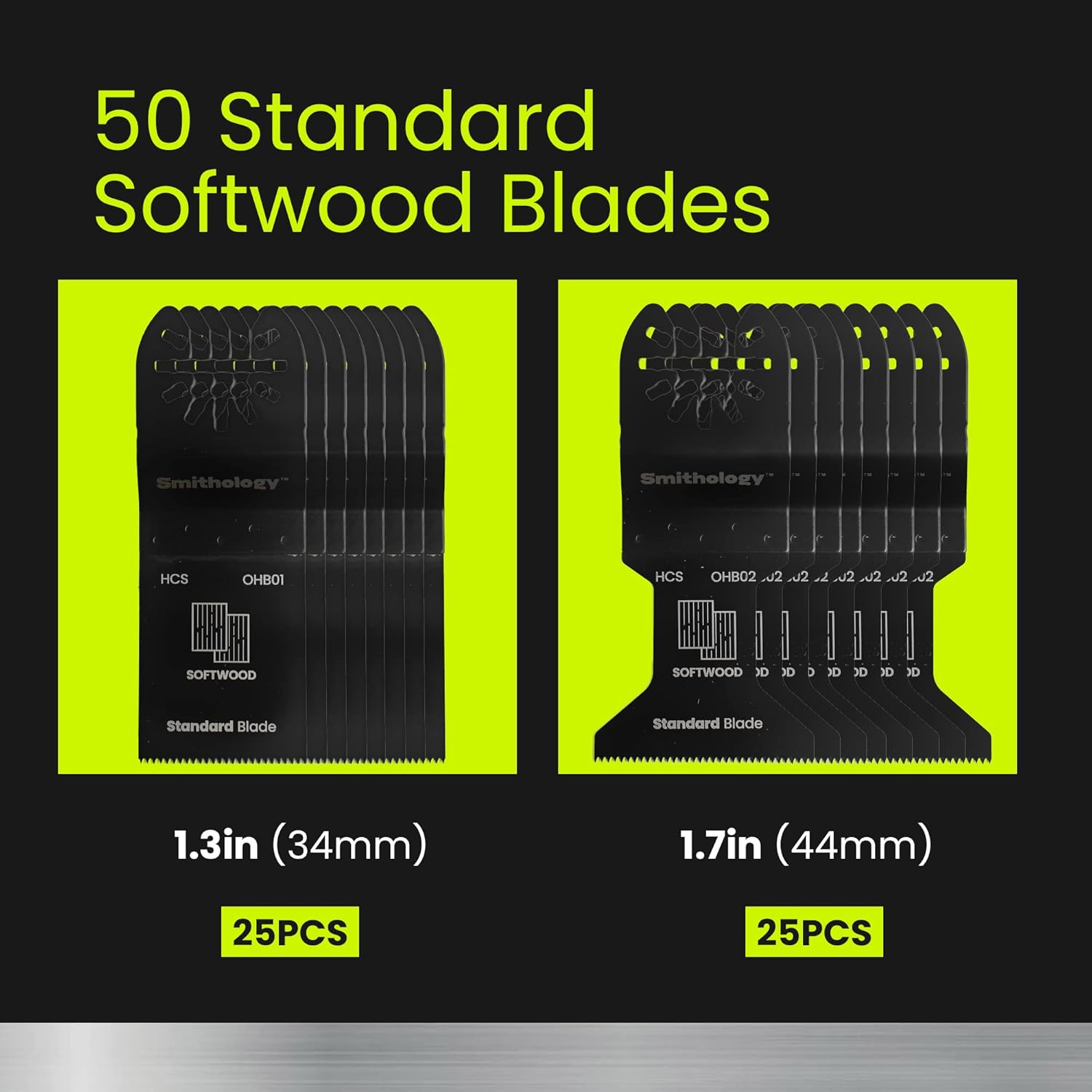 Smithology 50-Pack Universal Oscillating Saw Blades – Long-Lasting Multi-Tool Blades for Wood, PVC & Plastic | Fits Dewalt, Milwaukee, Ryobi, Makita, Craftsman, Porter Cable, Ridgid, Rockwell & More