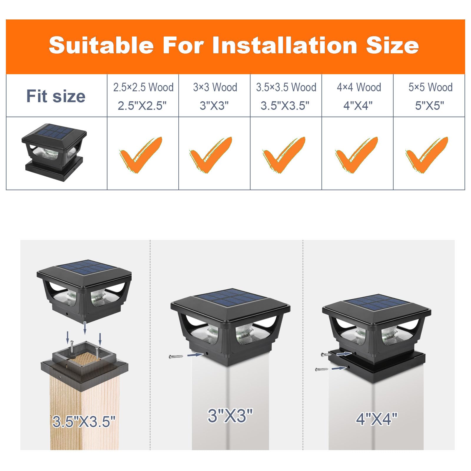 GEYUEYA Home Solar Post Lights,Solar Post Cap Lights 3x3 4x4 inch IP65 Waterproof Landscape Fence Post Cap Lamp Fence Post Lights Outdoor for Patio Fence Wooden Yard Posts-2 Pcs - Image 4
