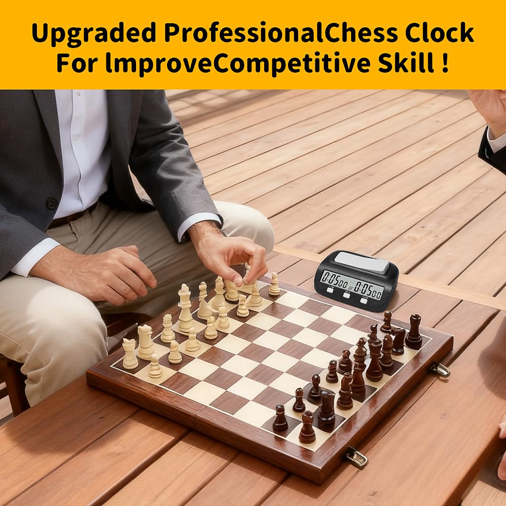 Orologio da Scacchi, Professionale Timer Scacchi con Display, Conteggio Alla Rovescia/Bonus/Ritardo, 3 Pulsanti di Controllo, Design da Competizione Timer per Tornei e Giochi da Tavolo (Nero)