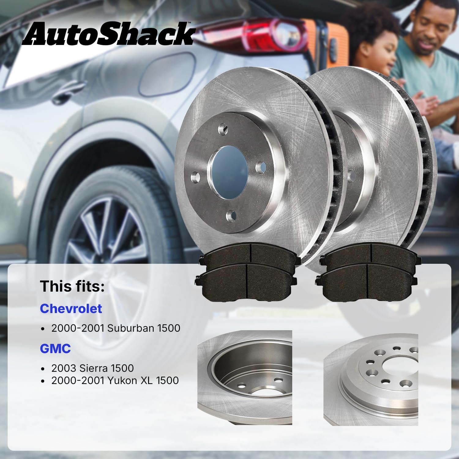 AutoShack Front & Rear Brake Rotors & Ceramic Pads for Chevrolet & GMC, Suburban 1500 2000-2002 Tahoe 2002 Sierra 1500 2003 Yukon 2002, 4WD RWD AWD V6 4.3L V8 4.8L 5.3L 6.0L
