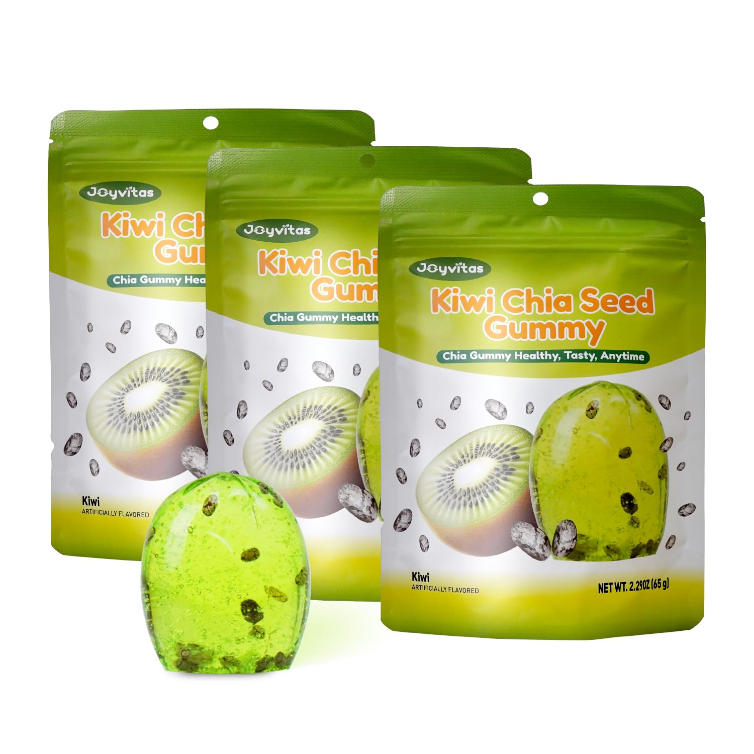 Kiwi Gummy Candy,Fruit-Inspired Candy, Kiwii Chew with Chia Seeds, Made with Real Juice, Sugar-Reduced 4D Gummy Candy Variety Pack – Individually Wrapped, Resealable 6.87oz Gift Box (Pack of 3 2.29oz)