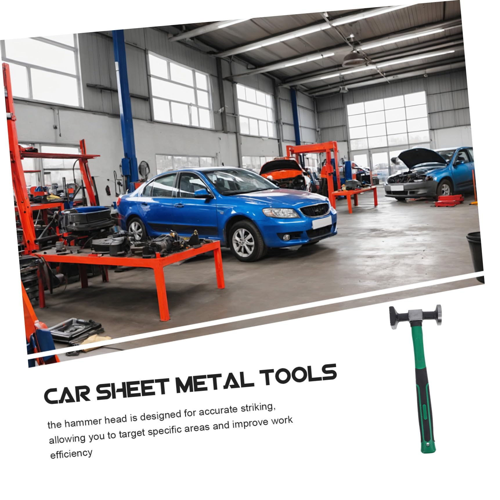 GLEAVI Martillo de Reparación para Carrocería de Coche, Herramienta Manual de Acero Mango Plástico Ergonómico, Cabeza Redonda y Cuadrada, Uso Profesional y Bricolaje, Herramienta Precisa