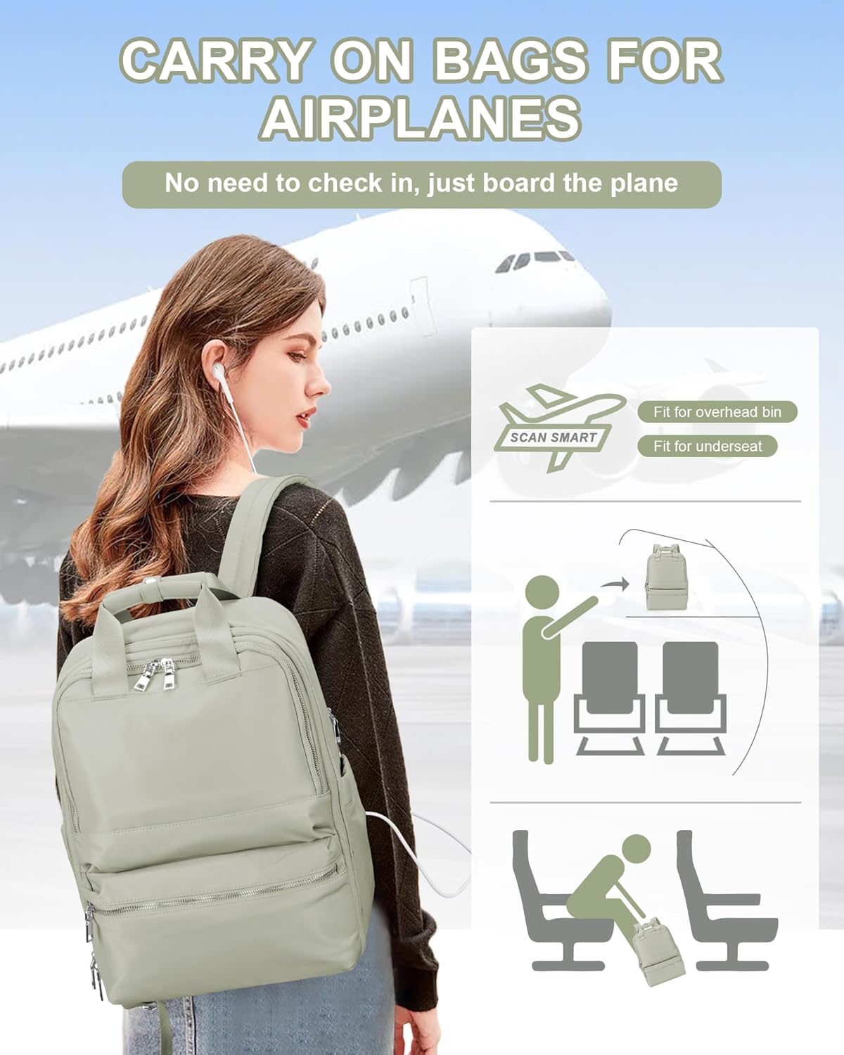 Travel Backpack For Women,Carry On Backpack Airline Approved,Laptop Work Backpacks For Men,Personal Item Travel Bag - Image 6