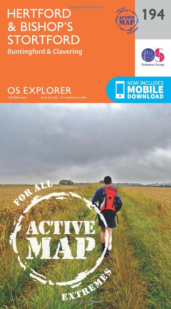 Hertford & Bishop’s Stortford Map | Weatherproof | Buntingford & Clavering | Ordnance Survey | OS Explorer Active Map 194 | England | Walks | Hiking | Maps | Adventure