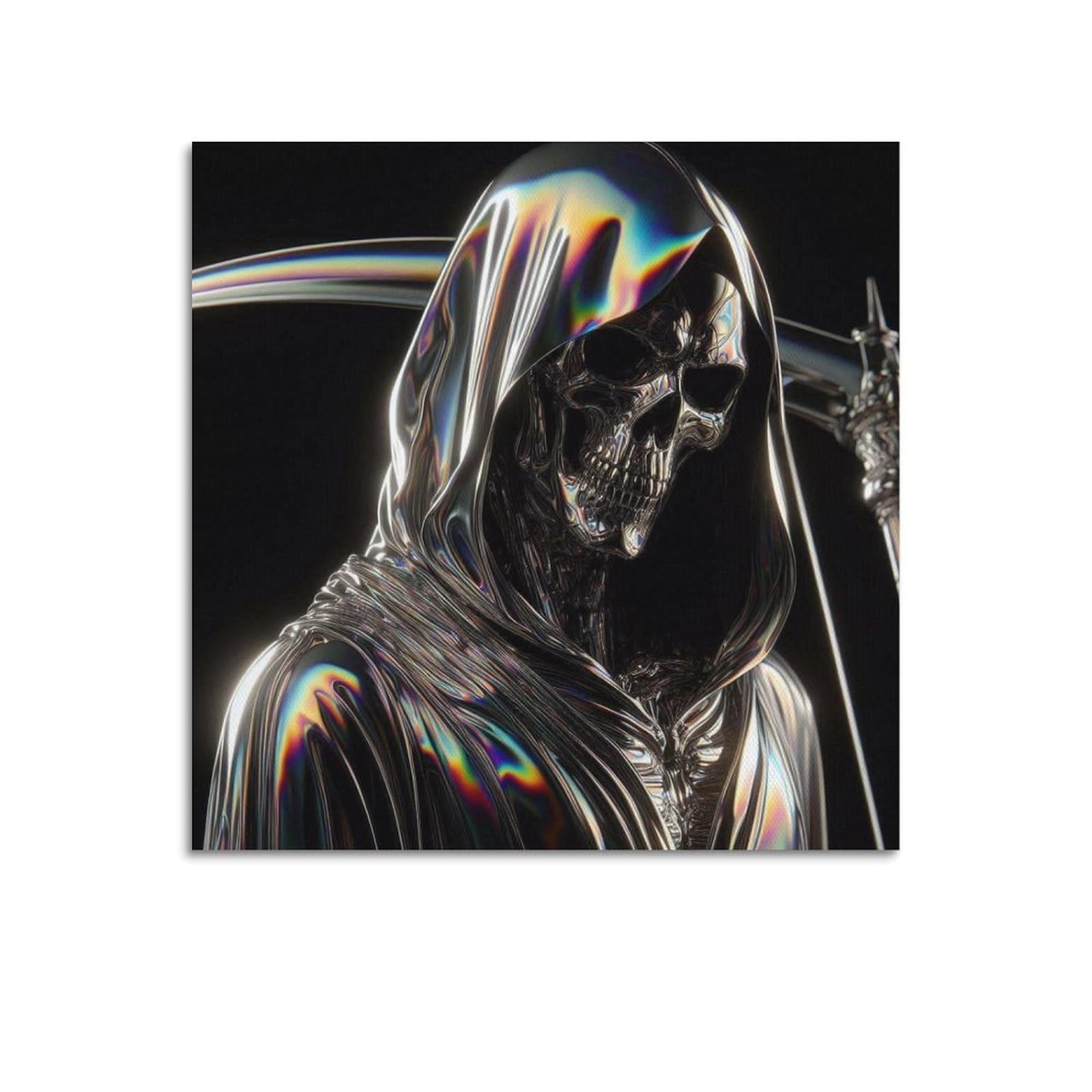XKUGA Metal Aesthetic Art Poster Iridescent Grim Reaper Modern Decorative Canvas Prints - Ideal Wall Art for Family, Man Cave, Game Room, Boys & Girls Bedroom 28x28inch(70x70cm)