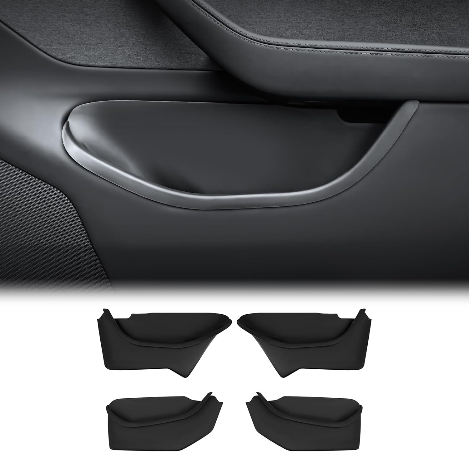 Door Side Storage Box Full Arounding for Tesla Model Y Juniper 2025 2026 Front & Rear Door Pocket Inner Organizer Trays Model Y Juniper Accessories TPE Black